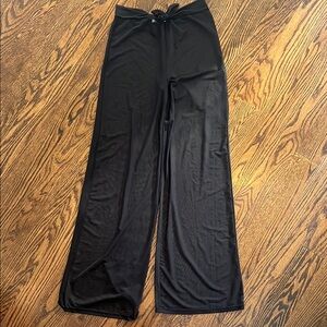 Chic Black Sheer Tie-Waist Pants